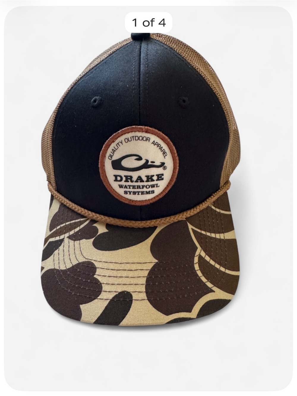 Drake Waterfowl Trucker Hat NWT Camo Rope Mesh Snapback Unisex Hunting Cap
